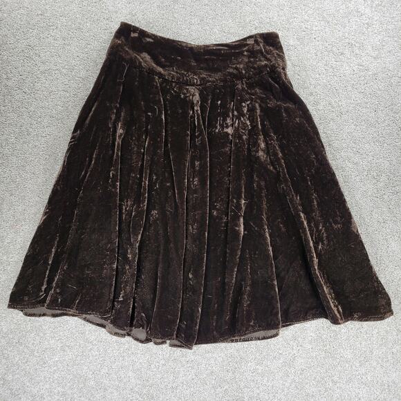VTG John Paul Richard Velvet Skirt Womens 6 Brown Burnout Drop Waist Pleated Y2K - Picture 9 of 12